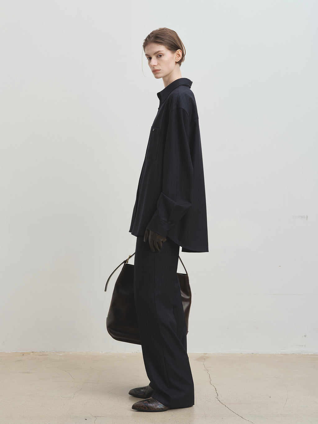 Tonywack - Wool Striped Relaxed Shirt (Navy Pinstripe) product image 2 | TRAB K-Fashion Australia