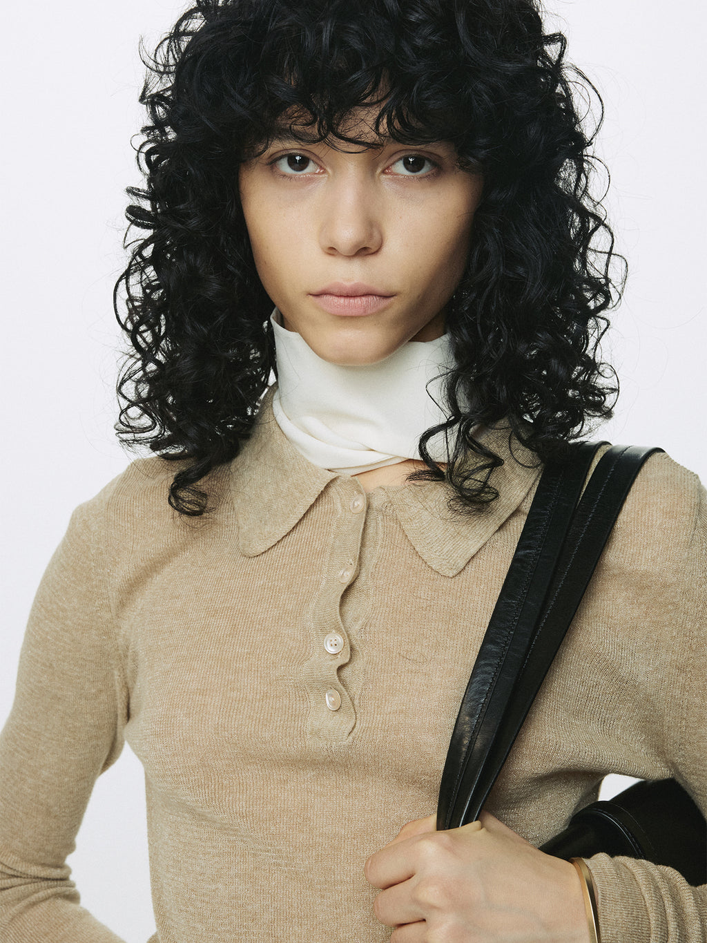 Tonywack - Glitter Ribbed Knit Polo Shirt (Greenish Beige) product image 3 | TRAB K-Fashion Australia