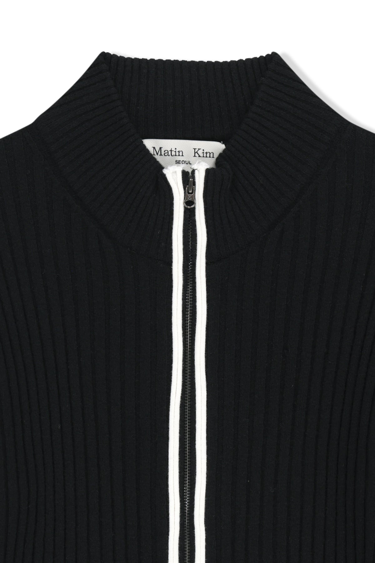 Matin Kim - Hand Stitch Slim Fit Knit Zip Up (Black) product image 3 | TRAB K-Fashion Australia