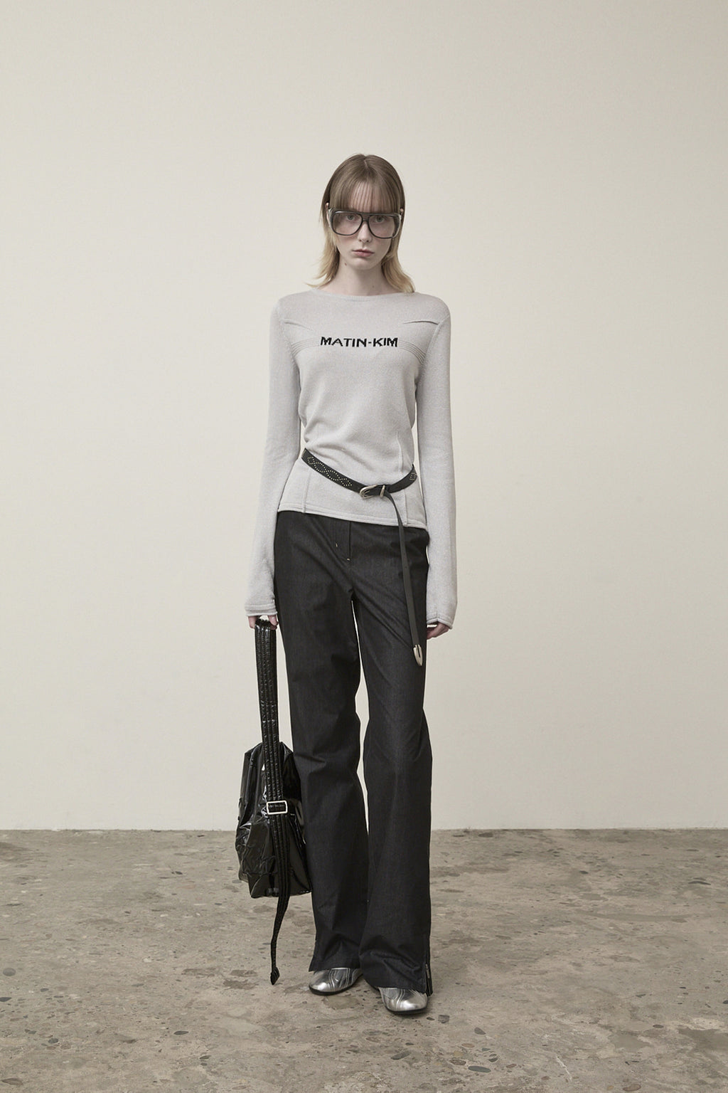 Matin Kim - Glitter Slim Logo Knit Top (Light Grey) product image 9 | TRAB K-Fashion Australia