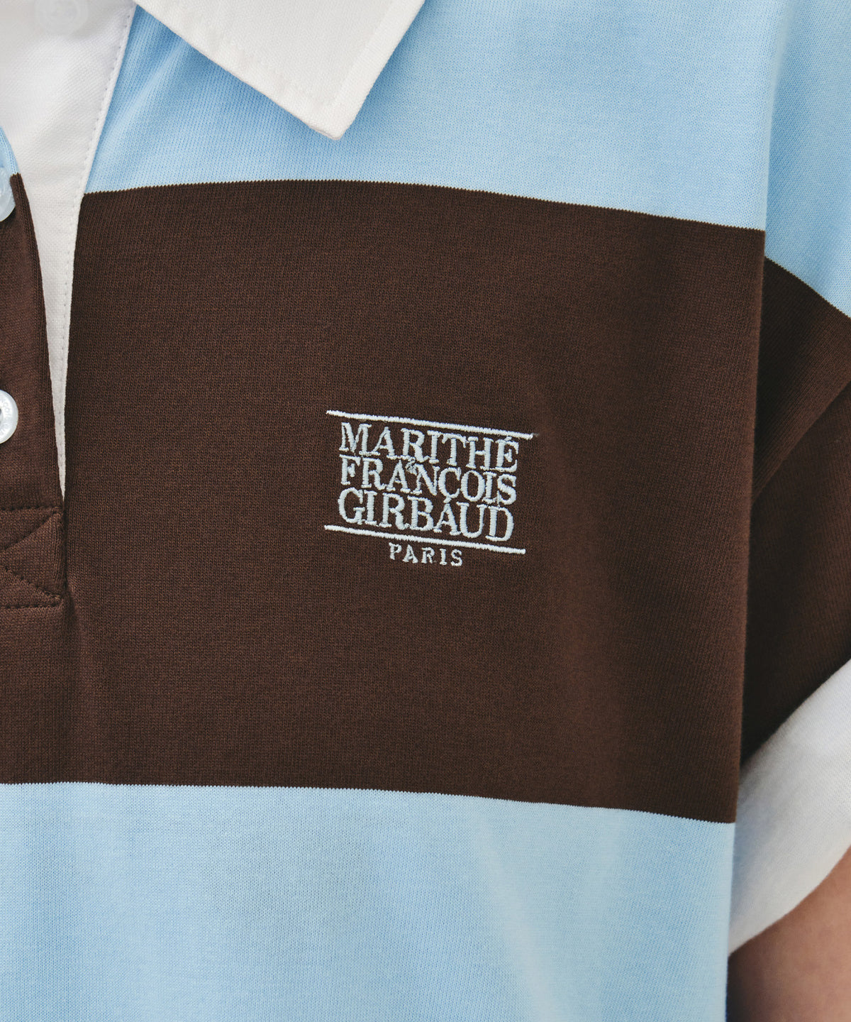 Marithe & Francois Girbaud - Small Classic Logo Rugby Stripe Oversized Collar Tee (Sky Blue) product image 4 | TRAB K-Fashion Australia