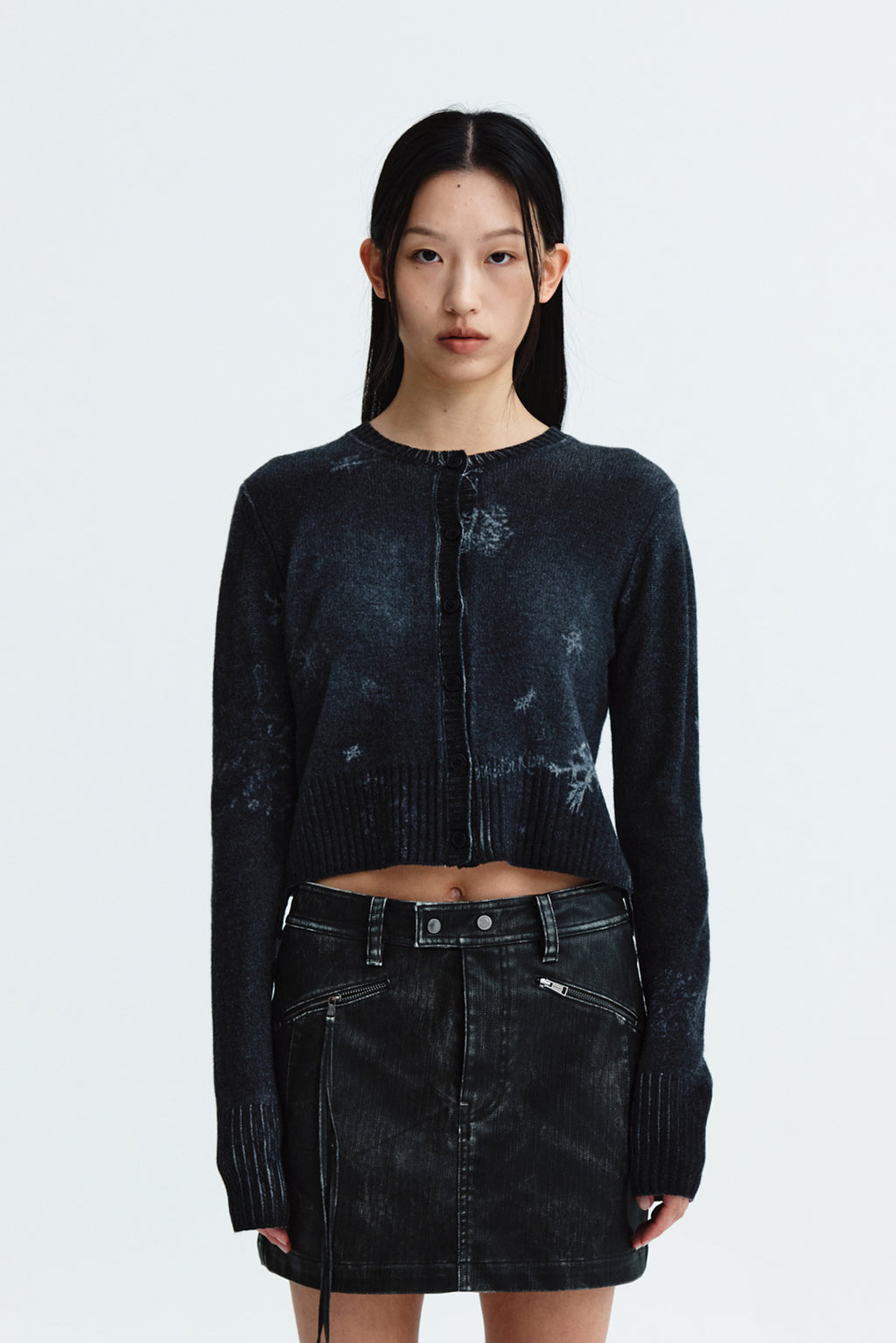 Matin Kim - Snow Graphic Knit Cardigan (Charcoal) product image 10 | TRAB K-Fashion Australia