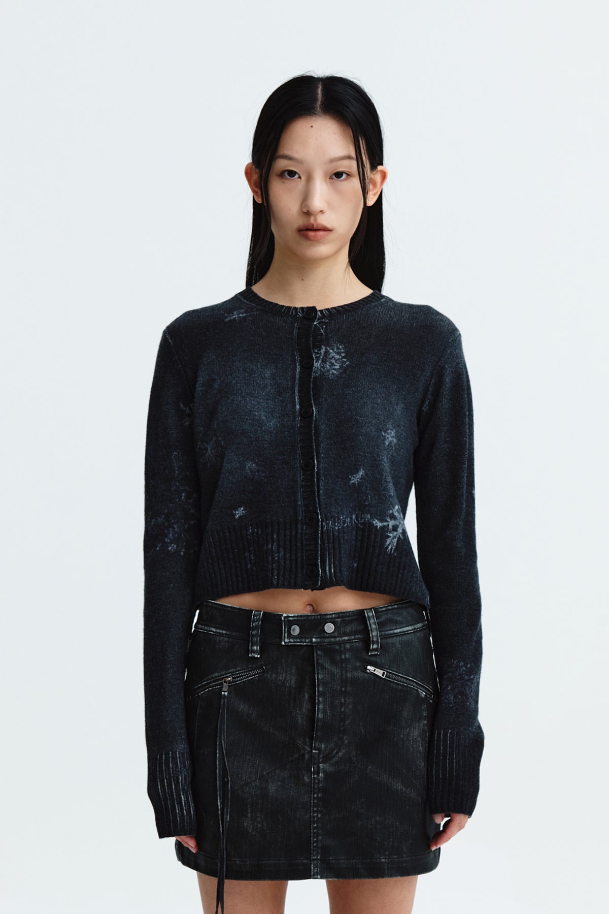 Matin Kim - Snow Graphic Knit Cardigan (Charcoal) product image 10 | TRAB K-Fashion Australia
