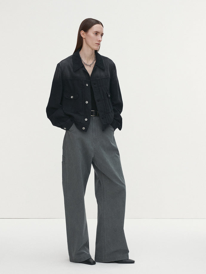 Tonywack - Cotton Linen Garment-Dyed Trucker Jacket (Faded Black) product image 2 | TRAB K-Fashion Australia