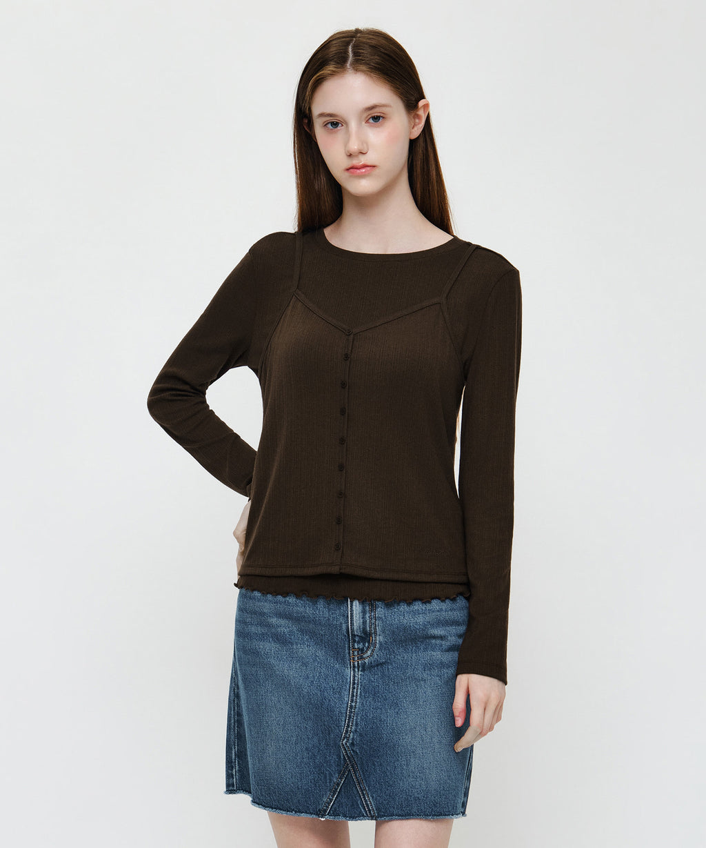 Marithe & Francois Girbaud - Sleeveless Layered Long Sleeve Tee (Brown) product image 1 | TRAB K-Fashion Australia