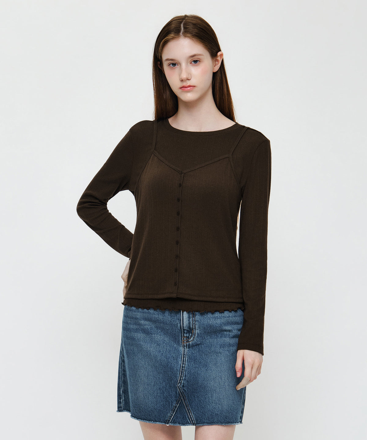 Marithe & Francois Girbaud - Sleeveless Layered Long Sleeve Tee (Brown) product image 1 | TRAB K-Fashion Australia