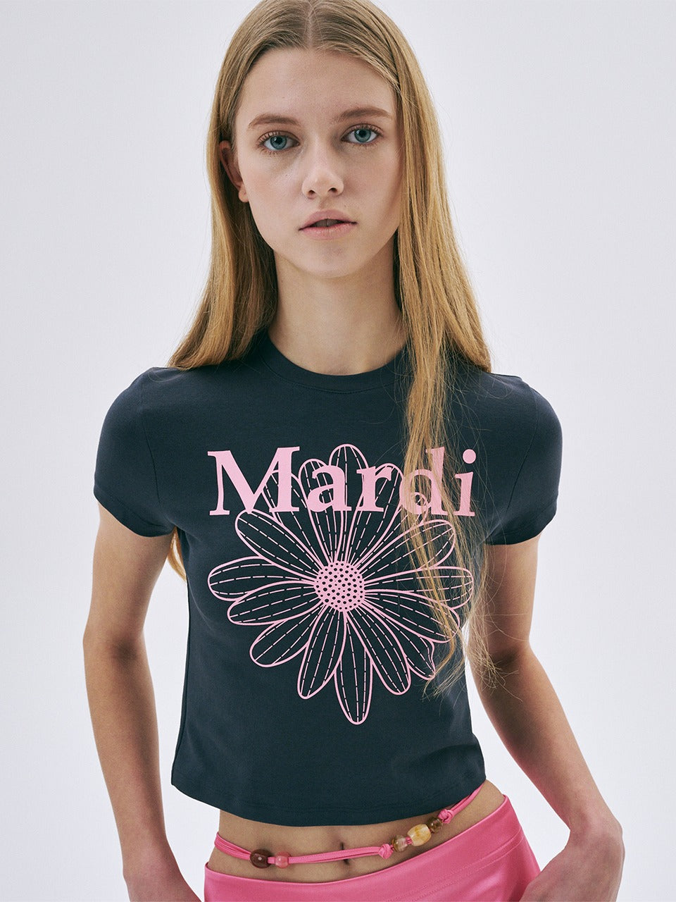 Mardi Mercredi - Cropped Tshirt Flowermardi (Charcoal Pink) product image 1 | TRAB K-Fashion Australia