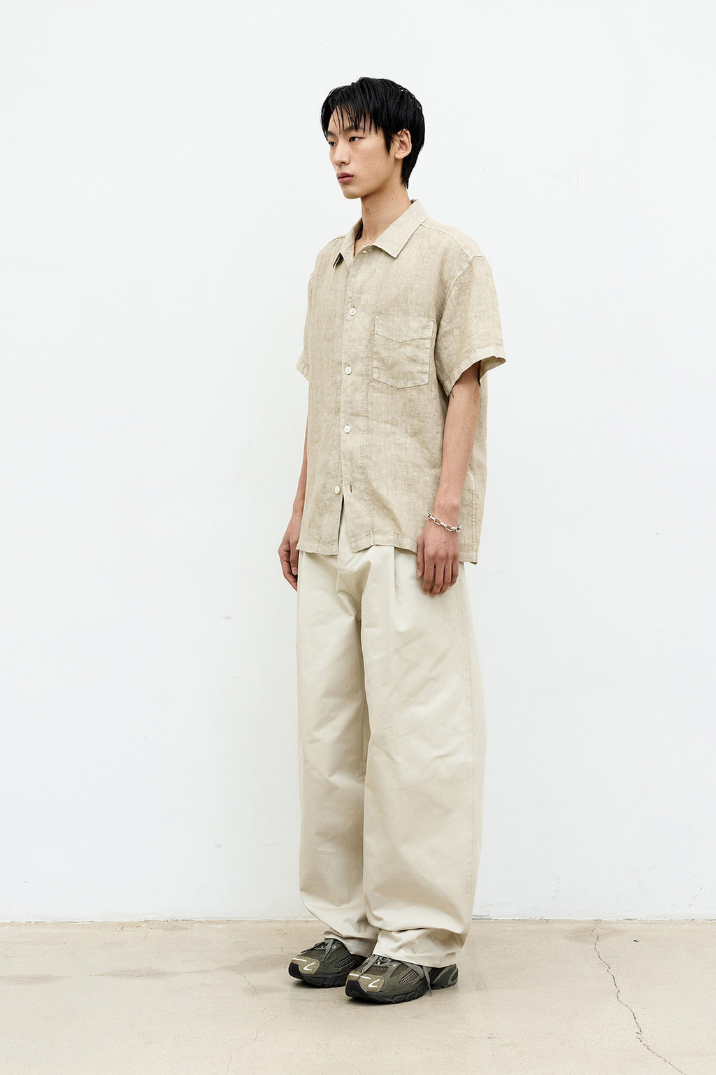 Coor - Linen Dyed Cropped Half Shirt (Washed Beige) product image 3 | TRAB K-Fashion Australia