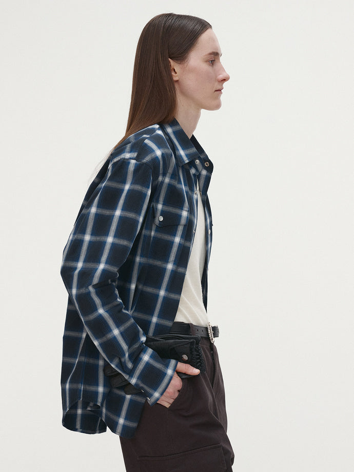 Tonywack - Checked Cotton Western Shirt (Japanese Fabric) (Navy/White) product image 6 | TRAB K-Fashion Australia