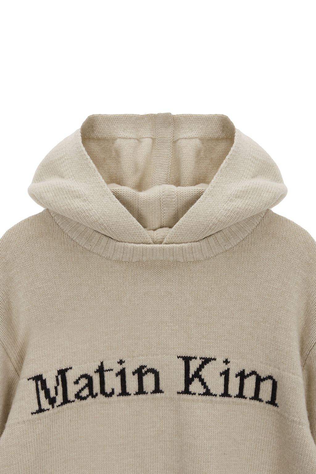 Matin Kim - Damage Logo Knit Hoodie (Beige) product image 3 | TRAB K-Fashion Australia