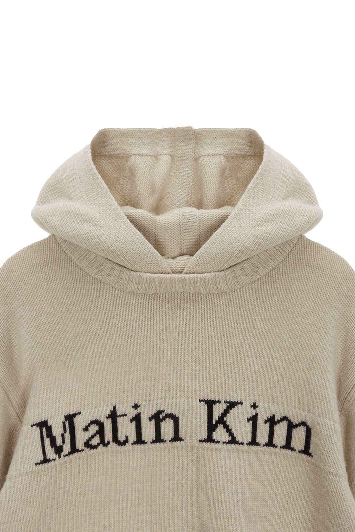 Matin Kim - Damage Logo Knit Hoodie (Beige) product image 3 | TRAB K-Fashion Australia