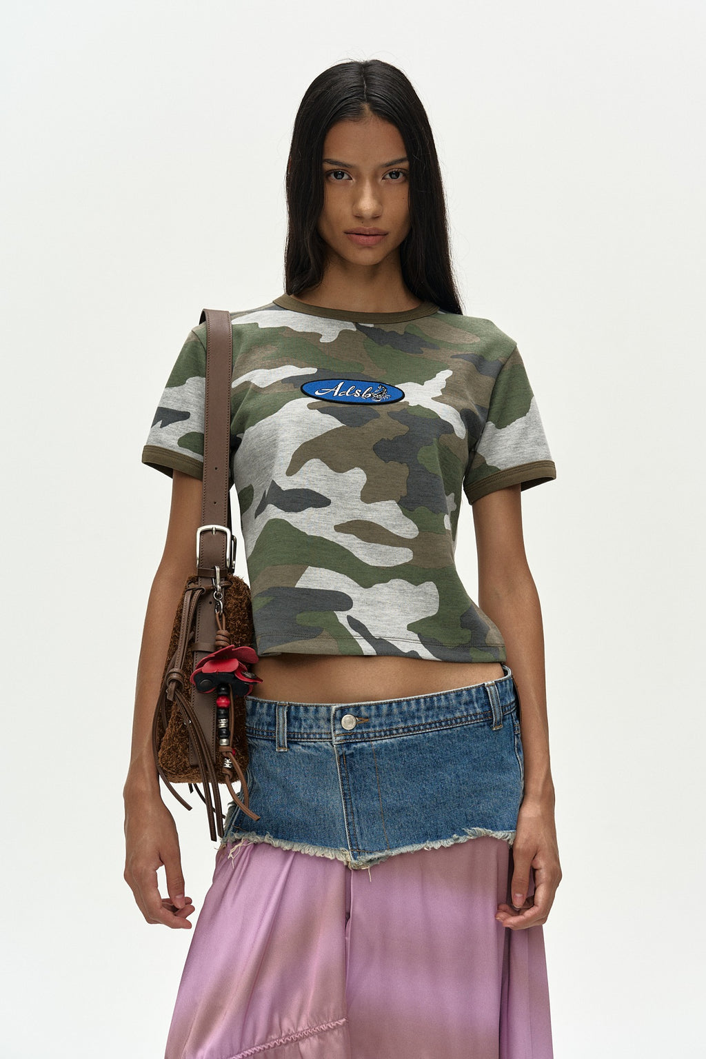 Andersson Bell - (essential) Camouflage Baby Ringer T-Shirt (Grey Camouflage) product image 1 | TRAB K-Fashion Australia
