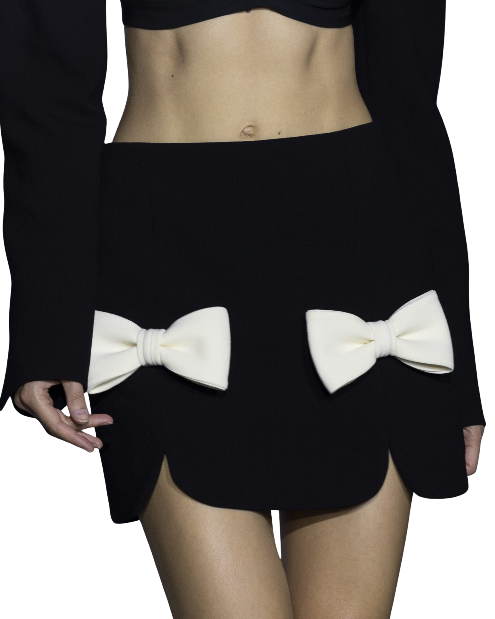 Kimhe Kim - Mini Skirt With Bi-Color Bows (Black/Ivory) product image 2 | TRAB K-Fashion Australia