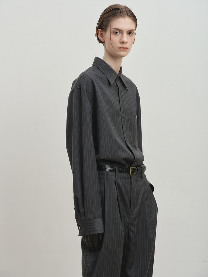 Tonywack - Wool Striped Relaxed Shirt (Grey Pinstripe) product image 1 | TRAB K-Fashion Australia