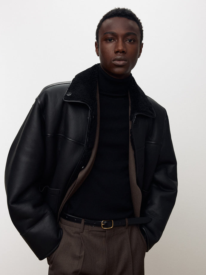 Tonywack - Lamb Leather Reversible Shearling Jacket (Black) product image 5 | TRAB K-Fashion Australia