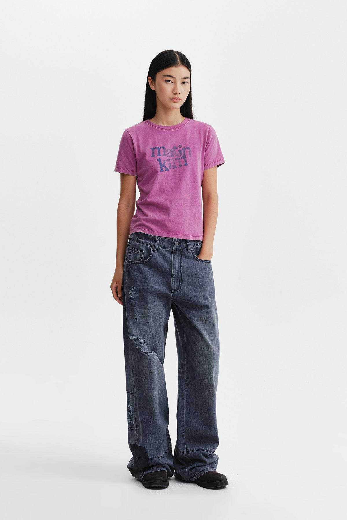 Matin Kim - Shadow Distressed Wide Denim Pants (Blue) product image 10 | TRAB K-Fashion Australia