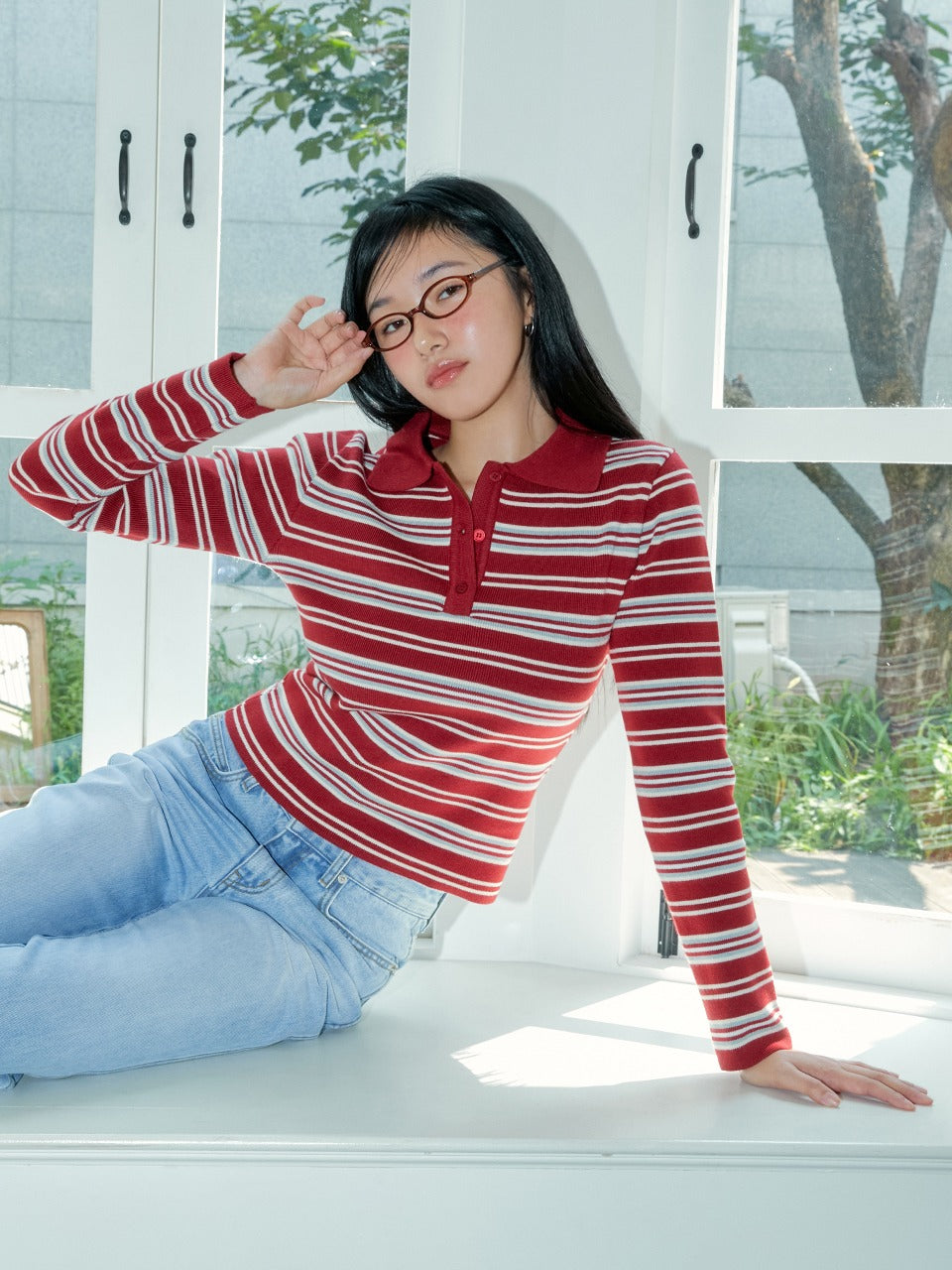 Margarin Fingers - Multi Stripe Pique Knit (Dark Red) product image 1 | TRAB K-Fashion Australia