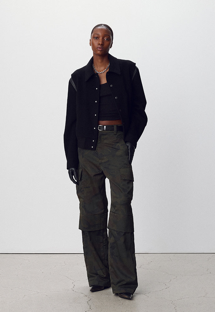 Tonywack - Leather-Trimmed Cropped Bomber Jacket (Black) product image 4 | TRAB K-Fashion Australia