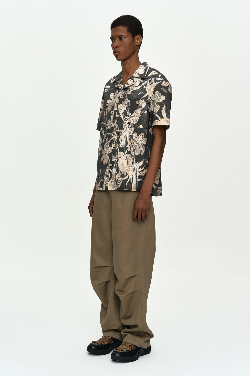 Andersson Bell - Flower Printed Open Collar Shirt (Black/Beige) product image 3 | TRAB K-Fashion Australia