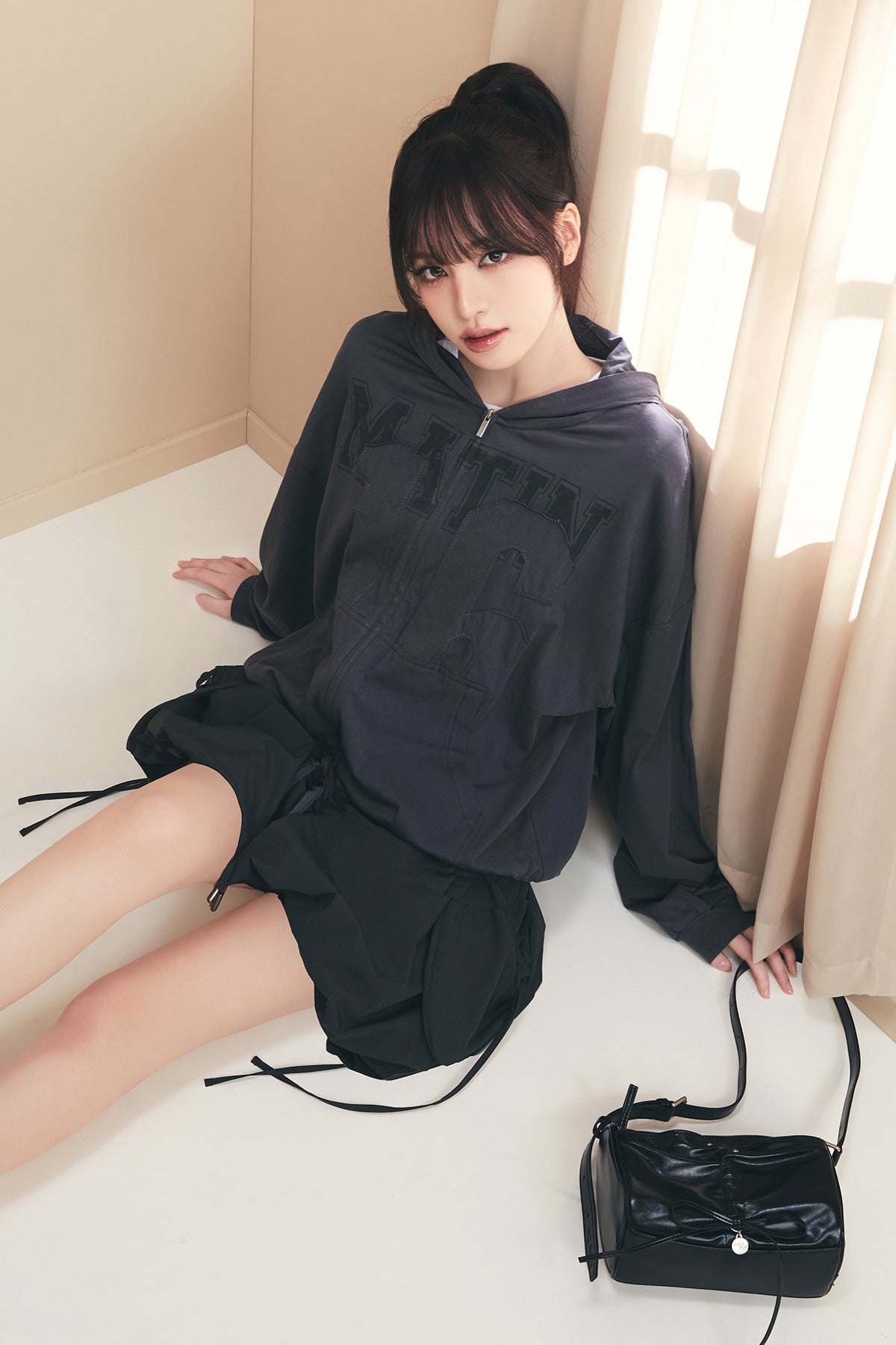 Matin Kim - Matin 16 Applique Logo Hoody Zip Up (Dark Navy) product image 1 | TRAB K-Fashion Australia