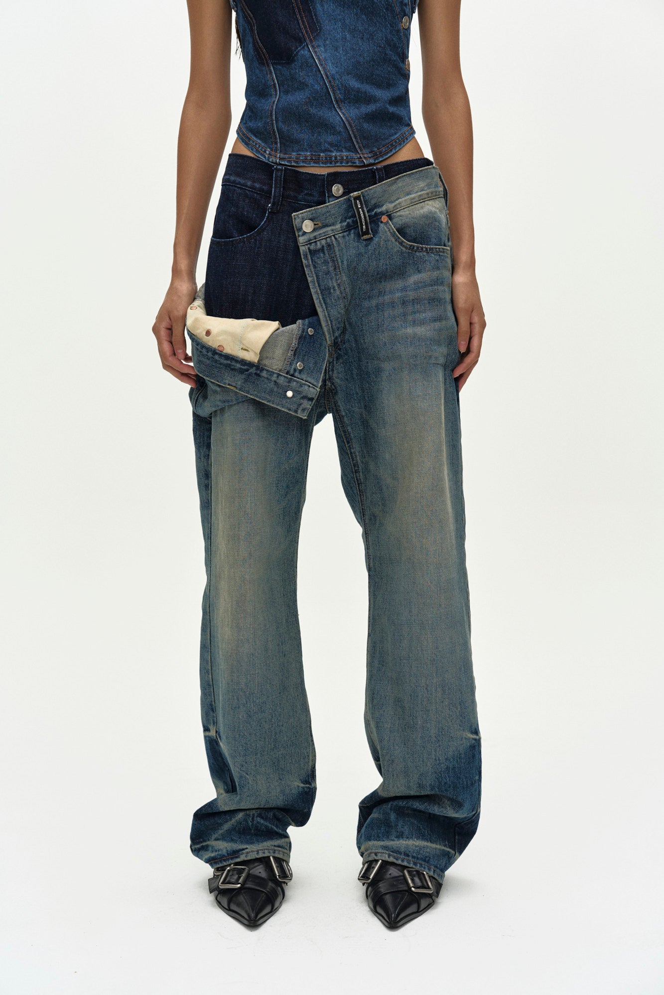 Andersson Bell - Unisex Asymmetric Layered Wide-Leg Jeans (Blue) product image 5 | TRAB K-Fashion Australia