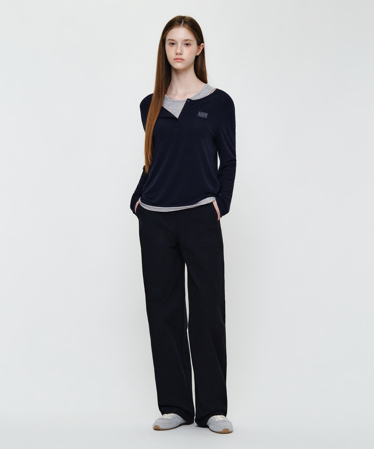 Marithe & Francois Girbaud - Henley Neck Layered Long Sleeve Tee (Navy) product image 5 | TRAB K-Fashion Australia