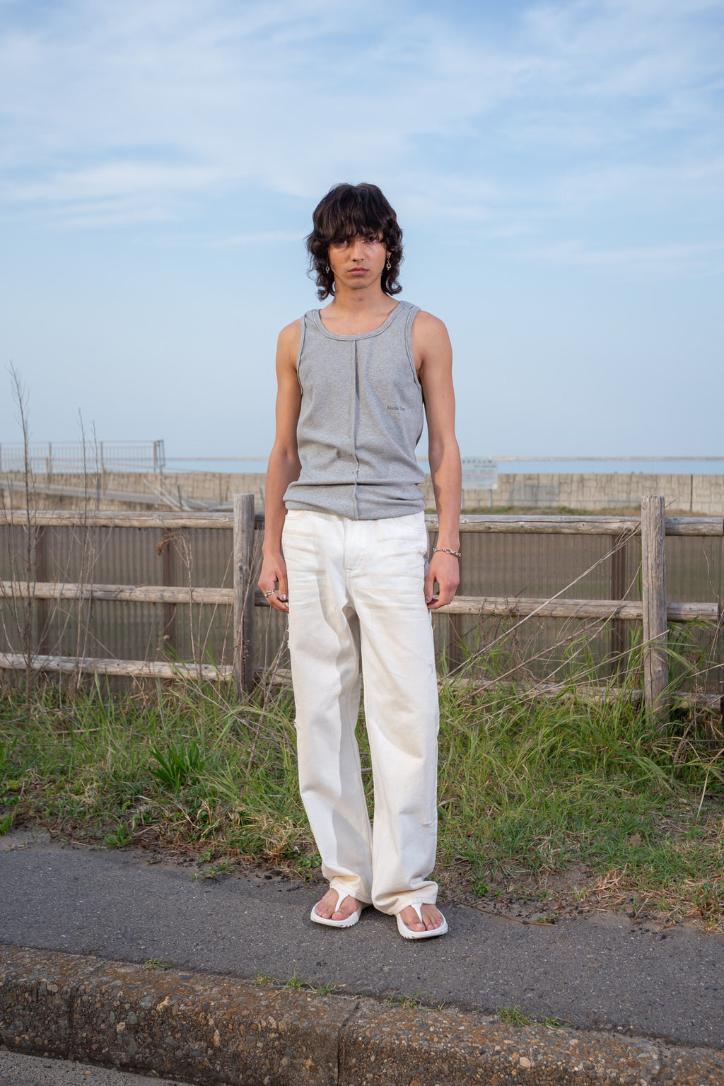 Matin Kim - Small Logo Pintuck Sleeveless Top (Grey) product image 6 | TRAB K-Fashion Australia