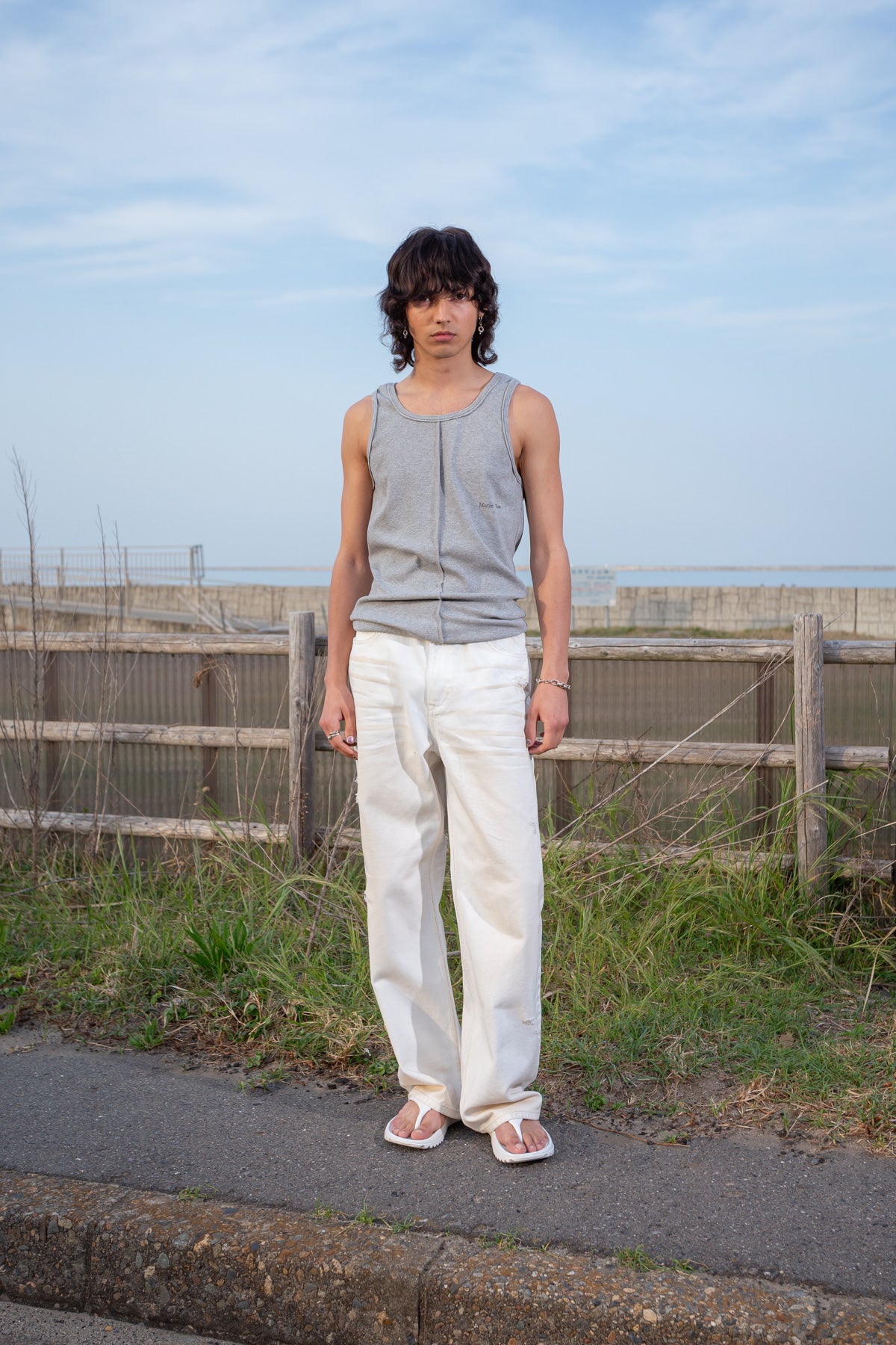 Matin Kim - Small Logo Pintuck Sleeveless Top (Grey) product image 6 | TRAB K-Fashion Australia