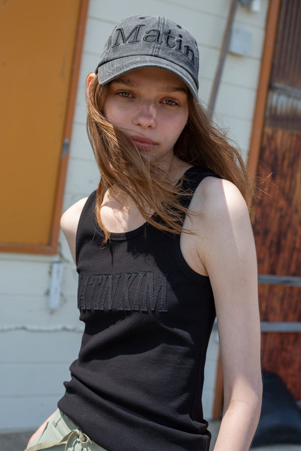 Matin Kim - Logo Applique Slim Tank Top (Black) product image 12 | TRAB K-Fashion Australia