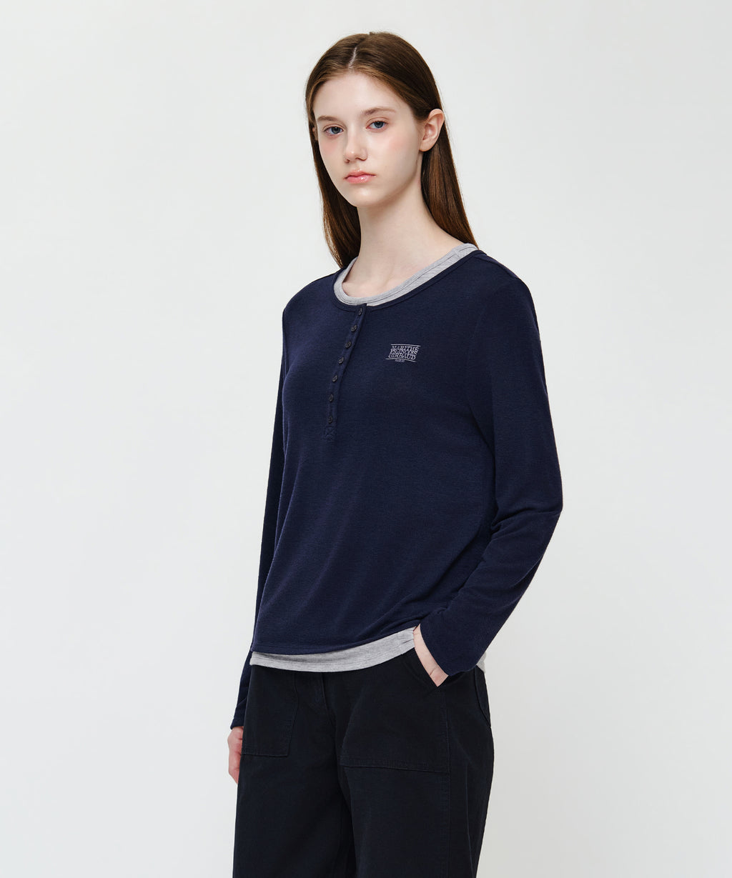Marithe & Francois Girbaud - Henley Neck Layered Long Sleeve Tee (Navy) product image 2 | TRAB K-Fashion Australia