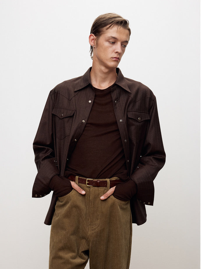 Tonywack - Striped Wool Western Shirt (Sepia Brown) product image 9 | TRAB K-Fashion Australia