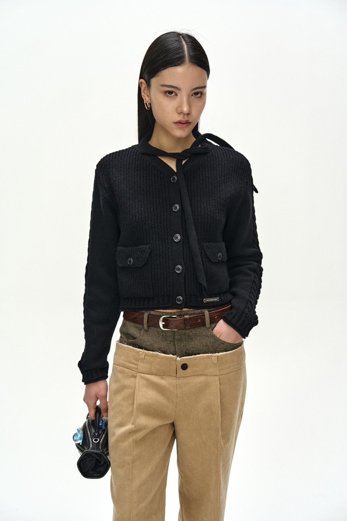 Andersson Bell - Scarf Tie Knit Cardigan (Black) product image 4 | TRAB K-Fashion Australia
