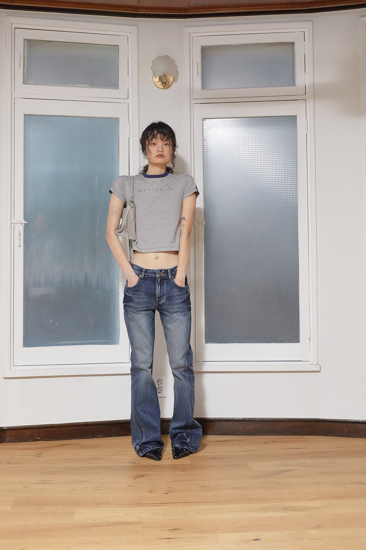 Matin Kim - Color Line Point Logo Crop Top (Grey) product image 9 | TRAB K-Fashion Australia