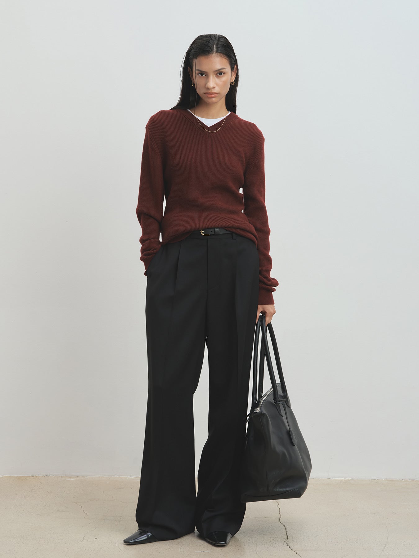 Tonywack - Super Fine Wool Ribbed V-Neck Sweater (Maroon) product image 6 | TRAB K-Fashion Australia