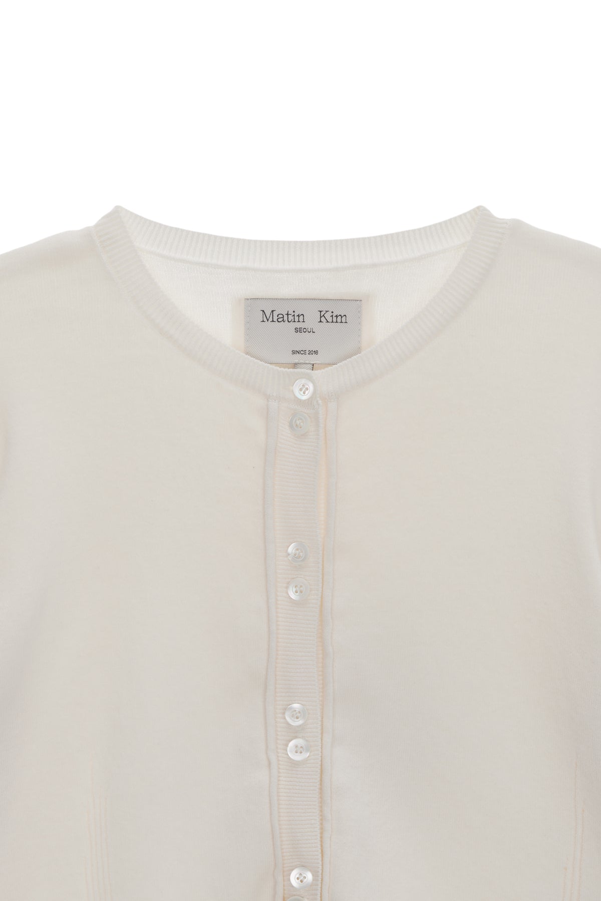 Matin Kim - Three Quarter Sleeve Round Cardigan (White) product image 3 | TRAB K-Fashion Australia