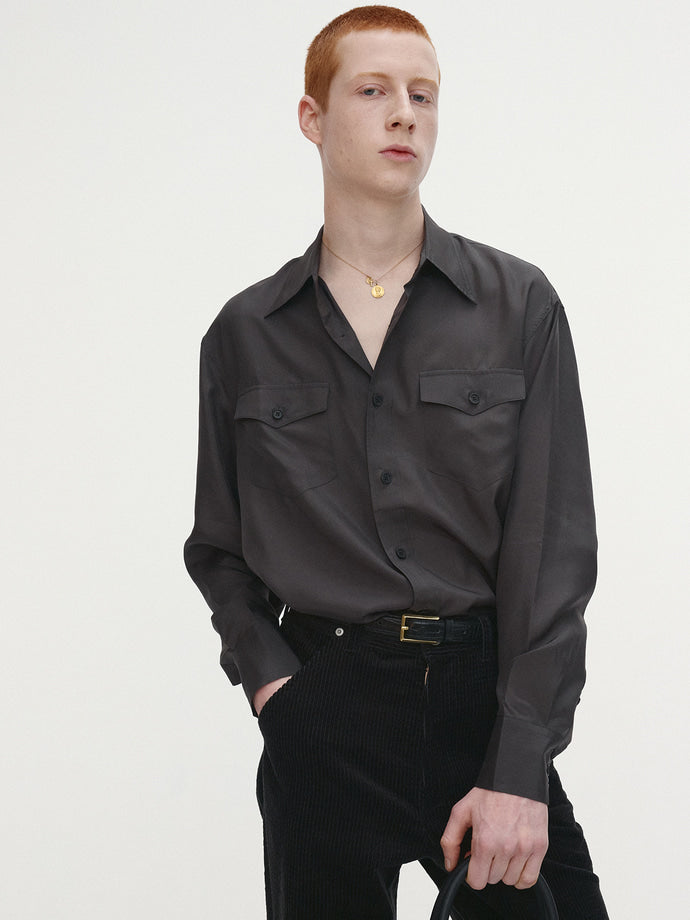 Tonywack - Silk Double Pocket Shirt (Olive Charcoal) product image 6 | TRAB K-Fashion Australia
