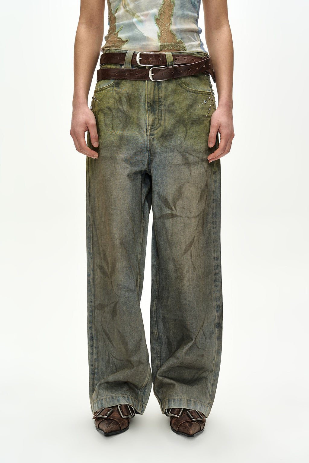 Andersson Bell - Botanical-Print Jeans (Green/Blue) product image 4 | TRAB K-Fashion Australia