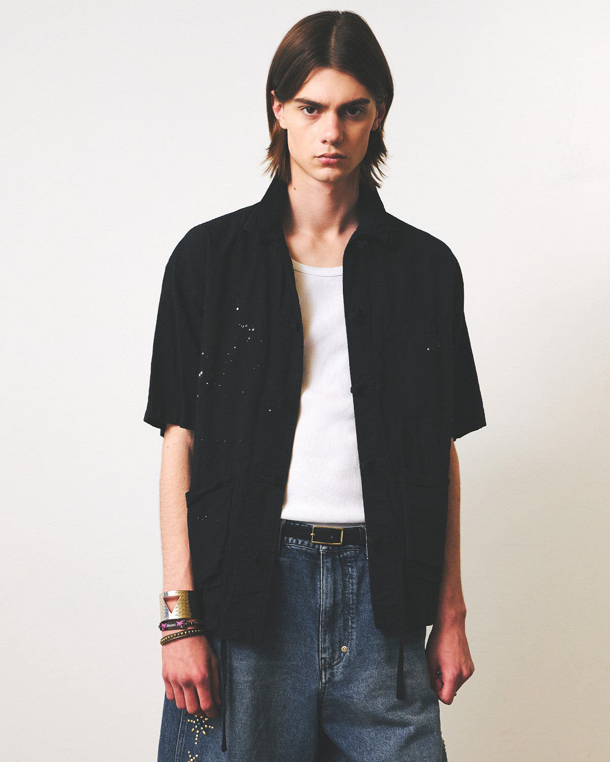 Eastlogue - Eastern Lotus Half Shirts (Painting Black Linen) product image 3 | TRAB K-Fashion Australia