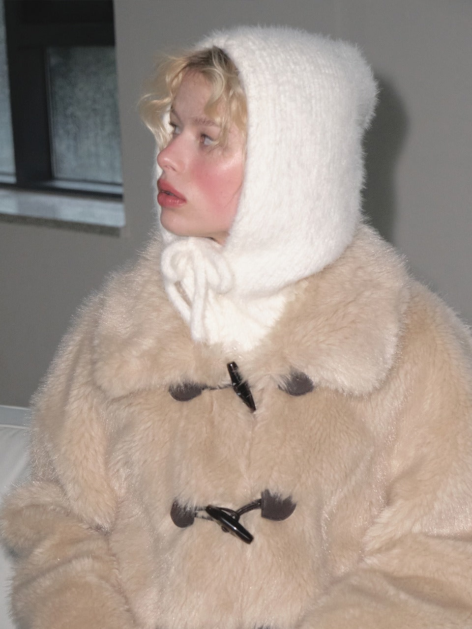 Margarin Fingers - Fluffy Button Balaclava (Ivory) product image 1 | TRAB K-Fashion Australia