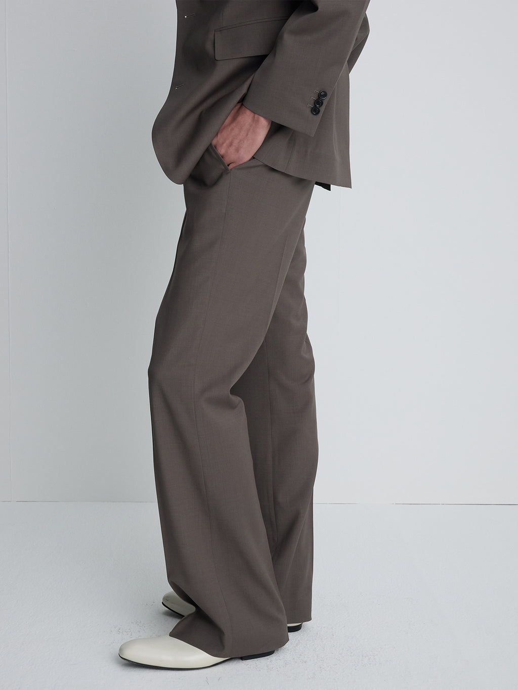 Tonywack - Tropical Wool Flared Trousers (Taupe) product image 6 | TRAB K-Fashion Australia