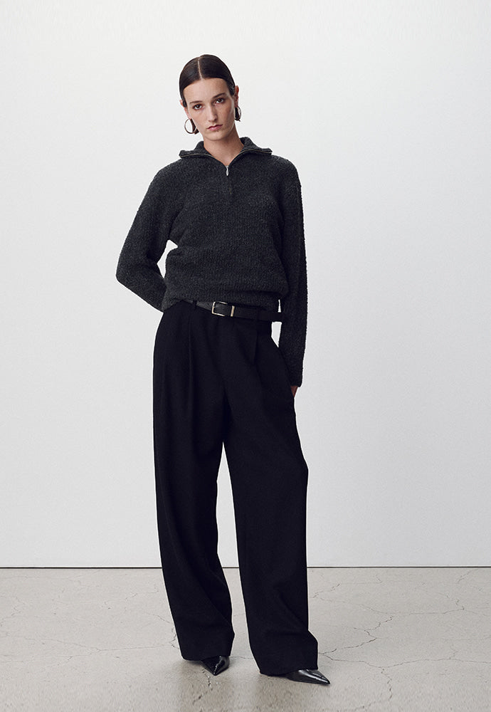 Tonywack - Wool Blend Boucle Zip Sweater (Dark Grey) product image 2 | TRAB K-Fashion Australia