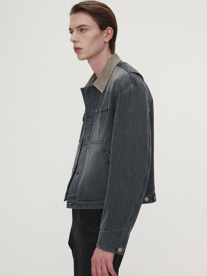 Tonywack - Corduroy Collar Denim Work Jacket (Washed Grey) product image 3 | TRAB K-Fashion Australia