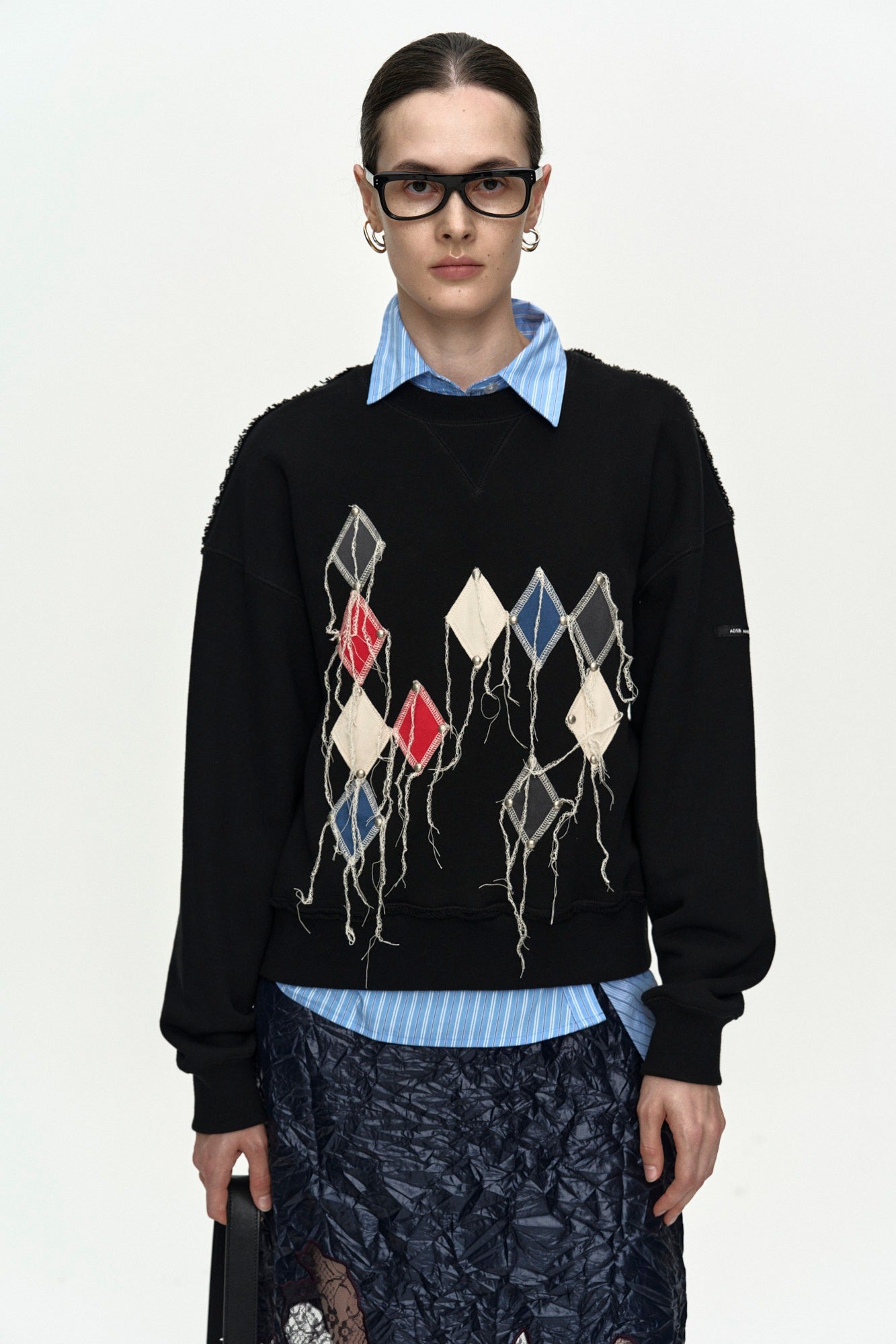 Andersson Bell - (essential) Studded Argyle Patchwork Sweatshirt (Essential) product image 1 | TRAB K-Fashion Australia