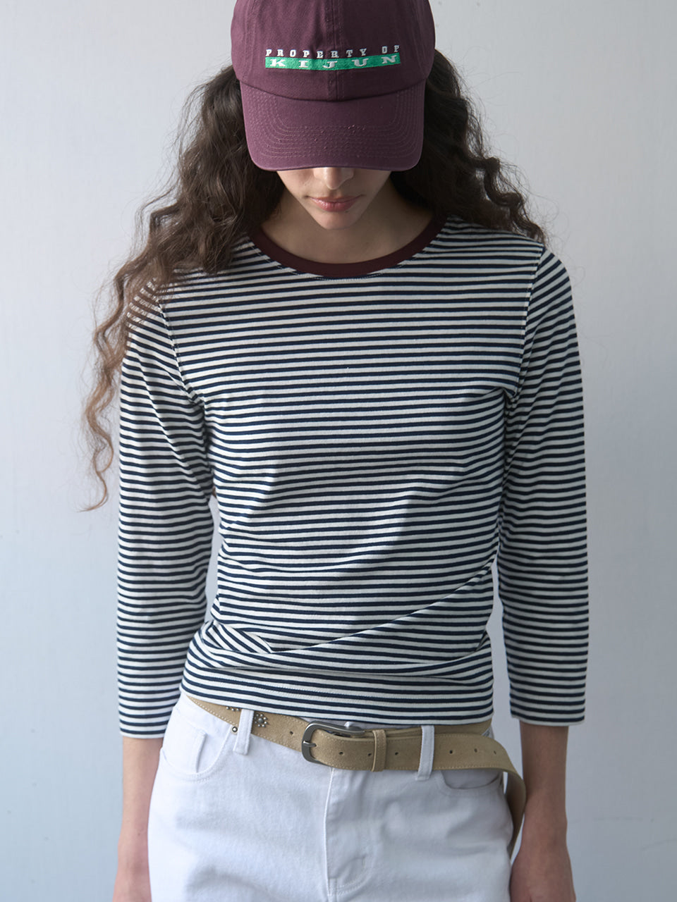 Kijun - Stripe Mid Sleeve Tee (Navy) product image 8 | TRAB K-Fashion Australia