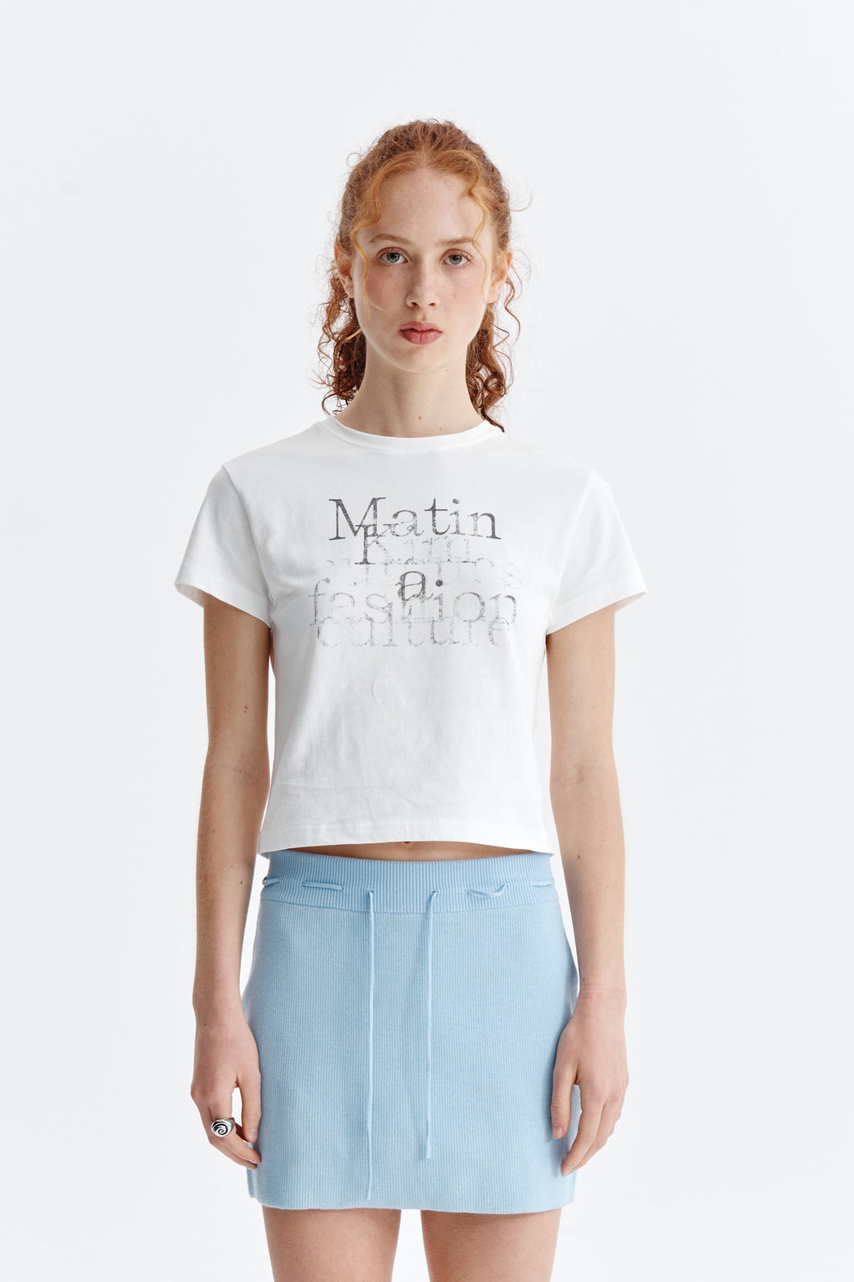 Matin Kim - Dusty Typo Graphic Crop Top (White) product image 11 | TRAB K-Fashion Australia