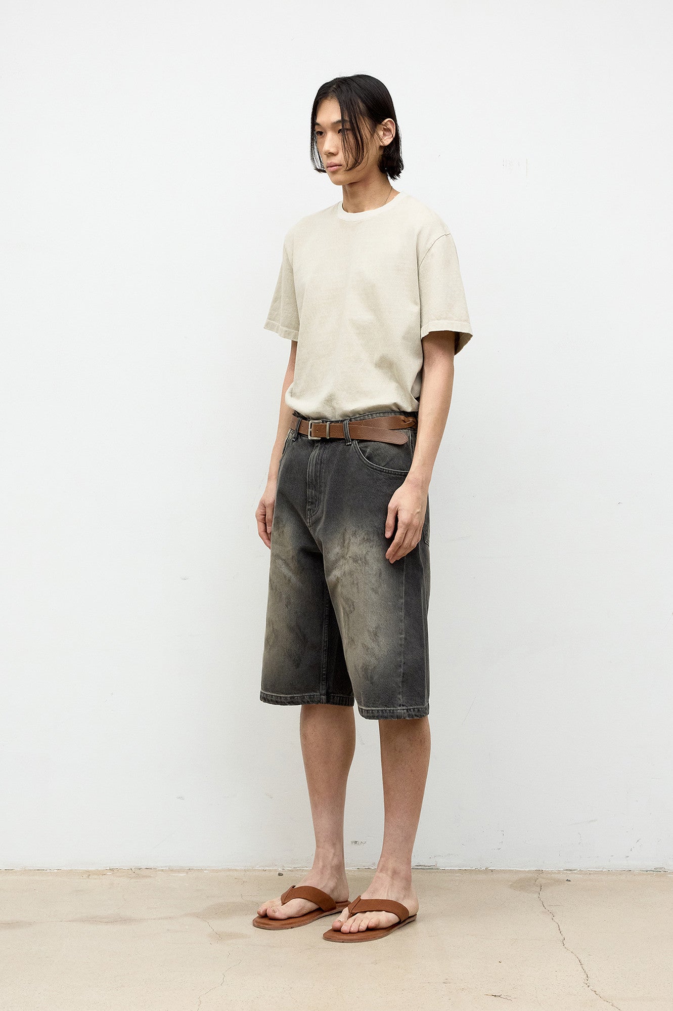Coor - Damaged Color Dyed Crop T-Shirt (Washed Sand Beige) product image 3 | TRAB K-Fashion Australia