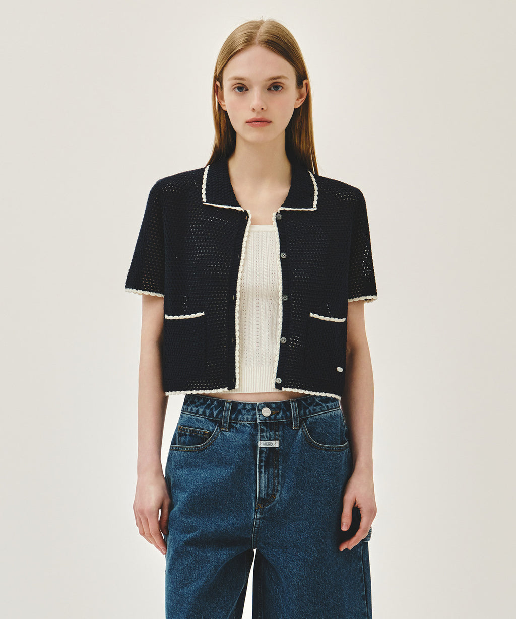 Marithe & Francois Girbaud - Crochet Half Knit Cardigan (Navy) product image 1 | TRAB K-Fashion Australia