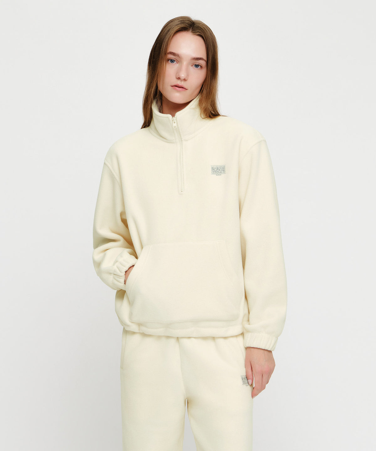 Marithe & Francois Girbaud - Small Classic Logo Fleece Anorak (Ivory) product image 1 | TRAB K-Fashion Australia