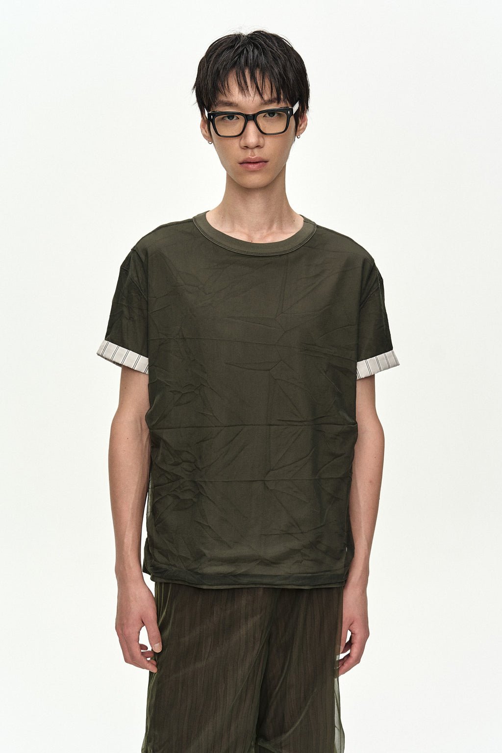 Andersson Bell - Overlay Roll-Up Cuffs T-Shirt (Khaki) product image 5 | TRAB K-Fashion Australia
