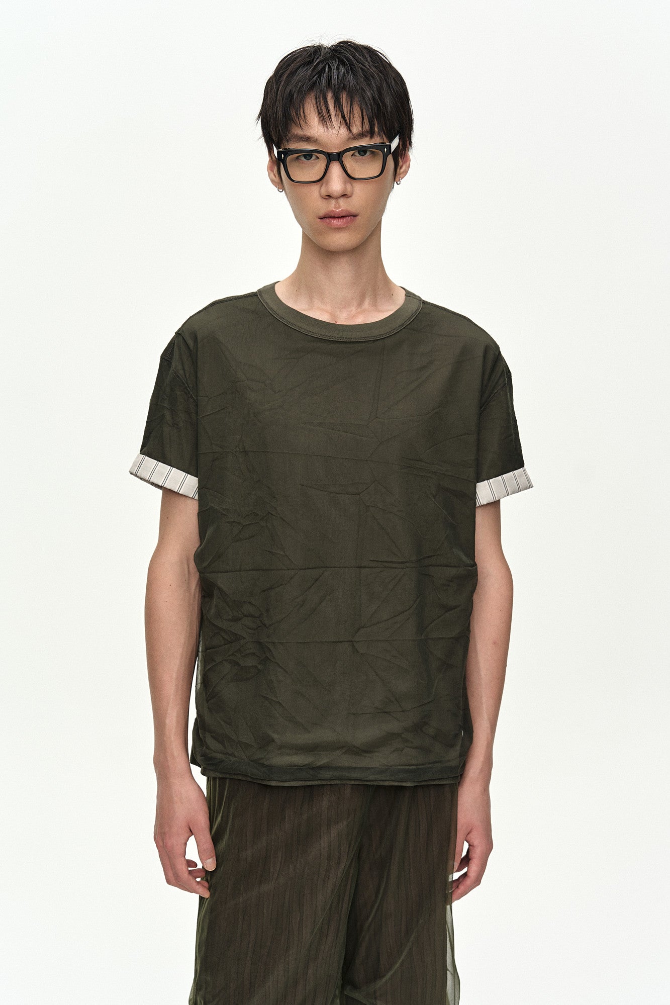 Andersson Bell - Overlay Roll-Up Cuffs T-Shirt (Khaki) product image 5 | TRAB K-Fashion Australia